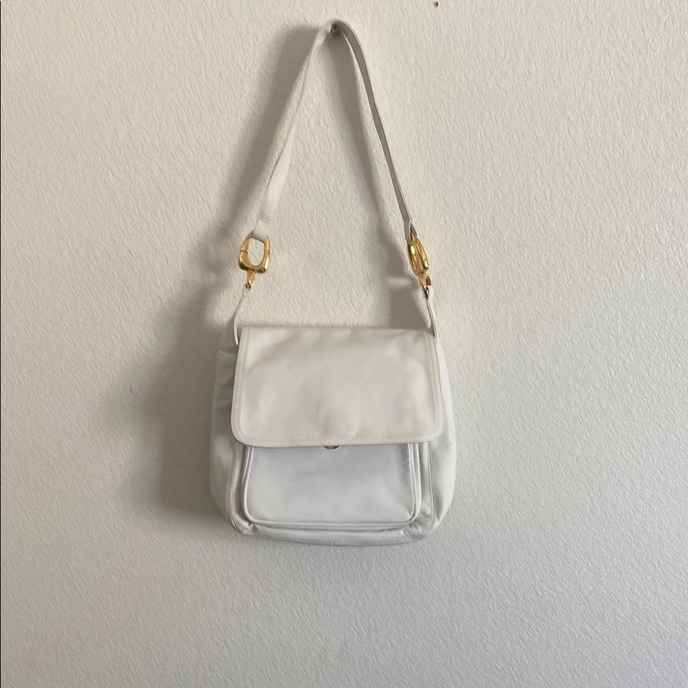 FRENCHY of California Elegant White Leather Shoulder Bag. Made in USA